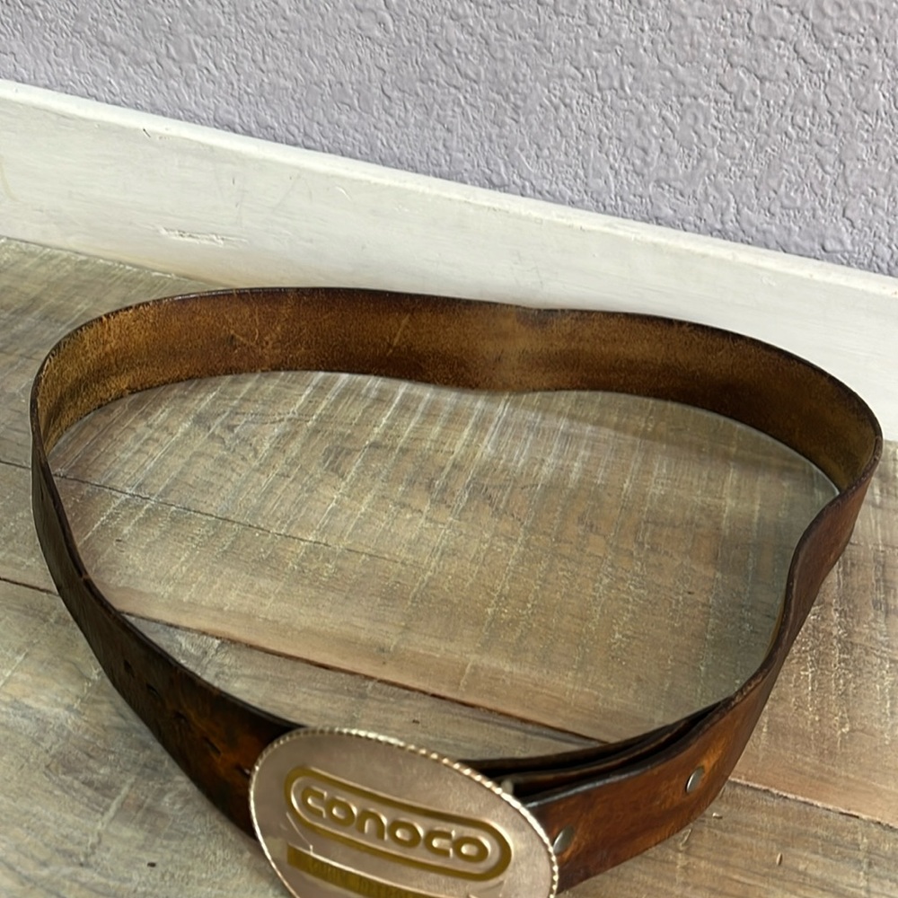 Conoco Buckle Branded Solid Brass With Leather Be… - image 4